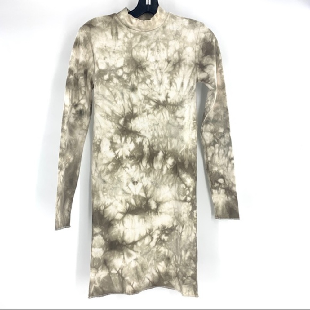 Tie Dye Ribbed Mock Neck Fitted Mini Dress